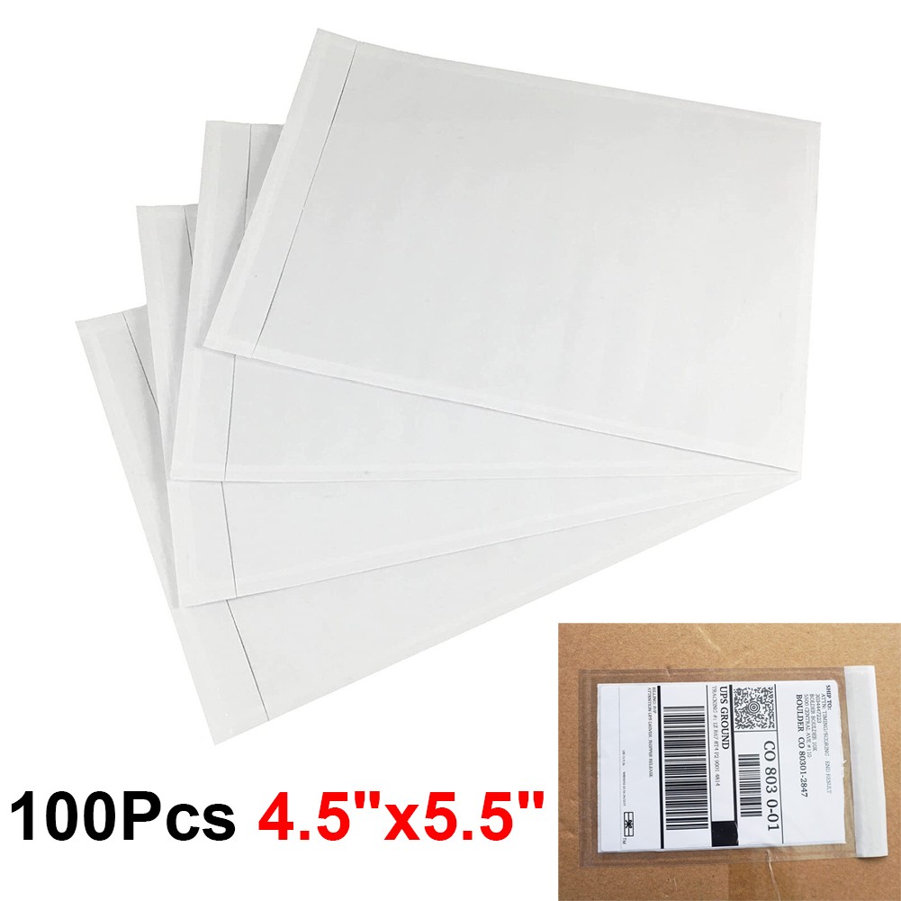 100 Clear Packing Invoice List 4.5x5.5 Pouches Shipping Labels Envelope Adhesive