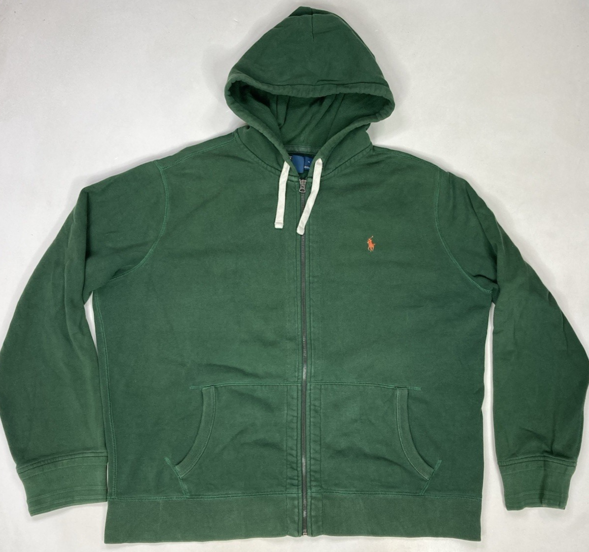 Polo Ralph Lauren felpa con cappuccio e zip intera uomo XXL verde pony arancione