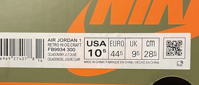 445 Nike Air Jordan 1 High OG Craft Celadon Sky Olive Mens Size 10.5