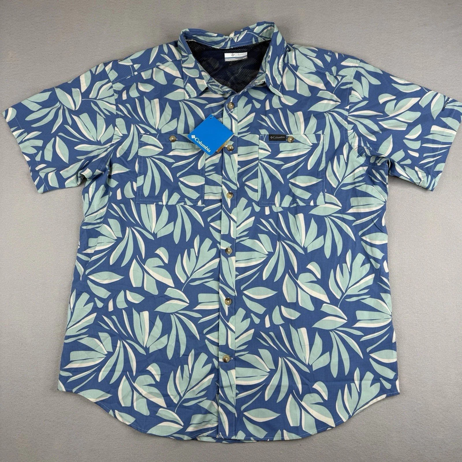 Columbia Utilizer Omni Wick Tropical Leaf Fishing Shirt L NWT