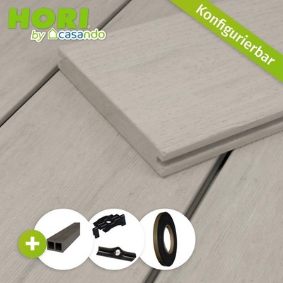 WPC BPC Terrassendielen Massiv Komplettbausatz mit Unterkonstruktion Weiß Creme