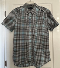 Tommy Hilfiger Slim Fit Plaid Men's Shirt XL Black Blue White Cotton Casual