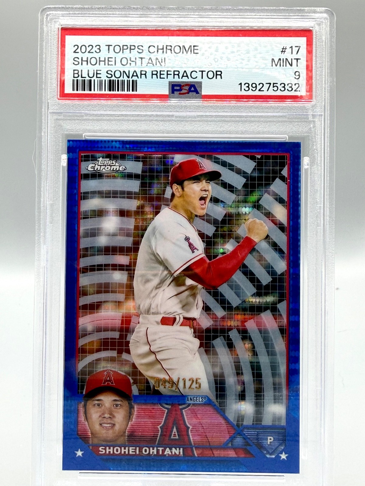 2023 Topps Chrome Shohei Ohtani #17 blue sonar parallel /125 MVP PSA 9