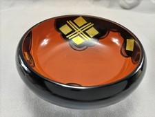 Hidehira Lacquerware Candy Dish Black Red Gold Round Diamond Pattern Japan