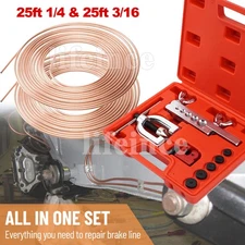Copper Brake Line Repair Kit 3/16 + 1/4 25FT Pipe Flaring Tool 40 Nuts Fittings