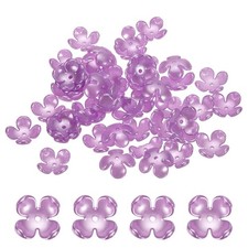 48Pcs Flower Bead Caps 16mm/0.63" Plastic Imitation Flower Beads Purple
