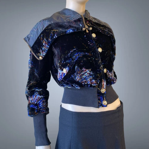 Versace Jeans Couture RARO Bomber anni 2000 Y2K Multicolore Peluche Taglia S