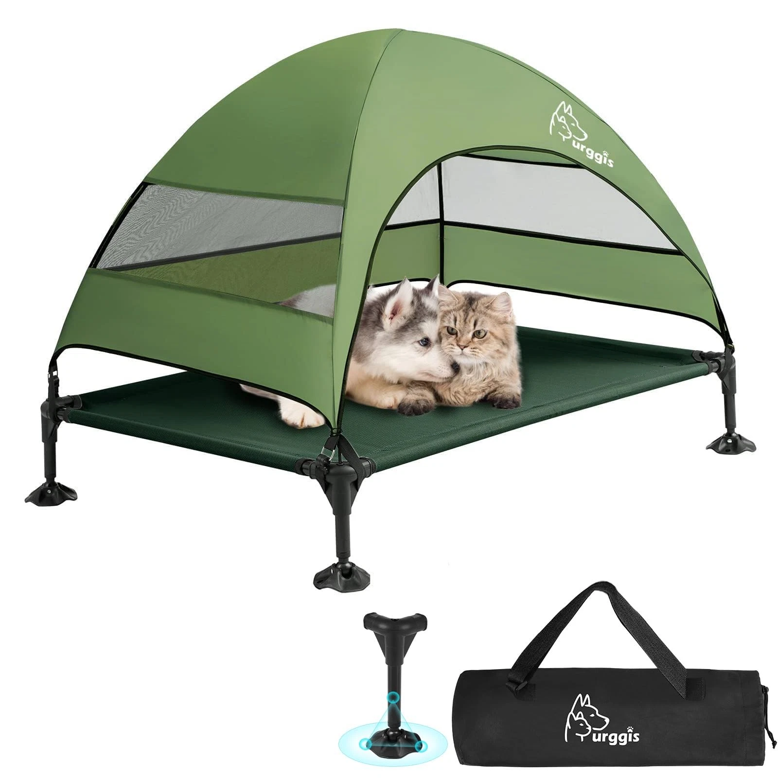 Upgraded Elevated Dog Bed with Canopy, Portable Raised Outdoor Dog Bed with S...