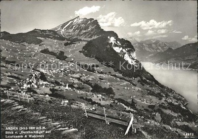 Amden Walensee SG Panorama Blick vom Durchschlaege auf Leistkamm und Walensee