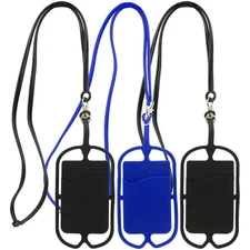 Universal Smartphone Silicone Holder with Lanyard and Card Pocket, 3 Pack