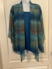 Women’s Rebecca Malone Sheer Blue Blouse Top With inset Tank Size L -B33