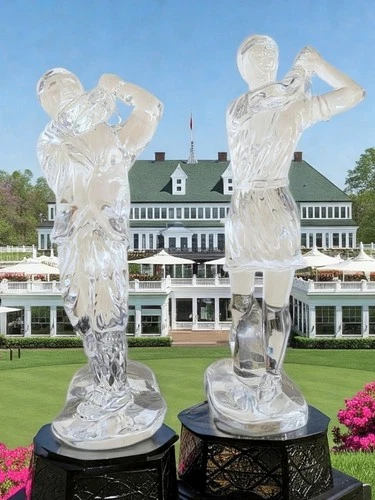 Vintage Pair Waterford Crystal Male & Female Golfers in Mint Condition - Signed