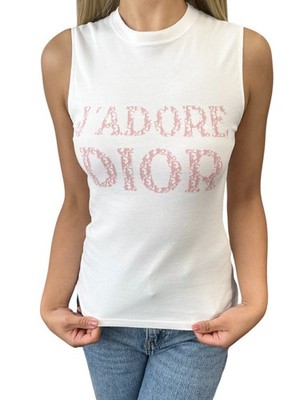 Christian Dior Vintage 2004 J'ADORE Logo Trotter Tank Top #36 White Pink