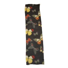 Vintage Silk Chiffon Scarf Butterflies on Black 14 x 52 in Boho Hippie Butterfly