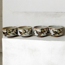 Vintage Hand-Painted Studio Pottery Cups / Bowls – Set of 4