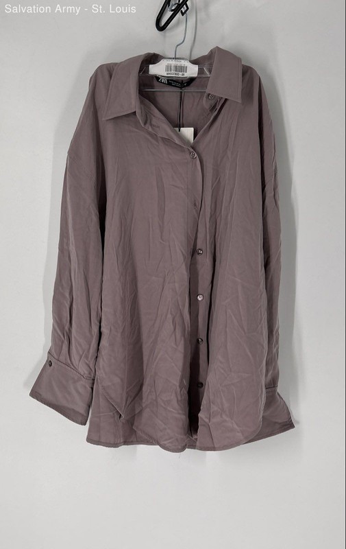 Zara Womens Pink Classic Long Sleeve Collared Button-Up Shirt Size X-Small