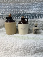 VTG Variety LOT Of 3 Stoneware Jugs w/Corks Sealed Ballantines Bottle Mabry Mil