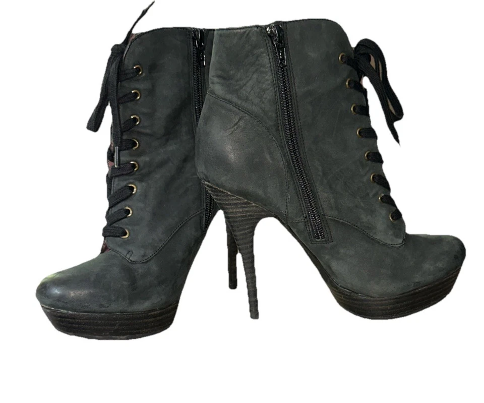 Botas al tobillo de lujo Rebel Ricki de cuero gris con cordones plataforma talla 39 EE. UU. 8,5 góticas Foto 4 de 4