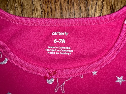Carter's Girl Silver Unicorn Ruffle Fleece Long Sleeve Nightgown Hot Pink 6/7 - Picture 4 of 10