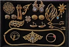 Goldtone Jewelry Lot Crown Trifari Monet Coro Signed Pieces Brooch Earrings E29
