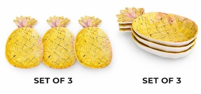 OUTDOOR COLLECTION Set of 3 Melamine Pineapple Shape Appetizer Snack Plates
