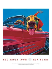 Dog About Town by Ron Burns Art Print Poster Dog Puppy Driving Car 18x24