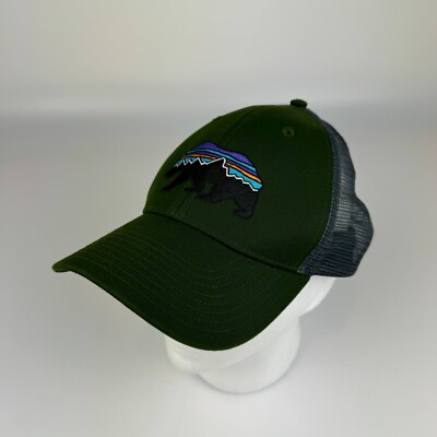 Patagonia Fitz Roy Bear Trucker Hat Adjustable Snapback Mesh Cap Green 