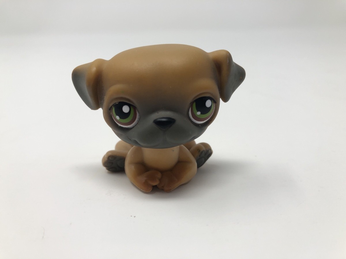 pug1221二枚 LPS Littlest Pet Shop #1221 Tan Grey Pug Authentic Red Magnet