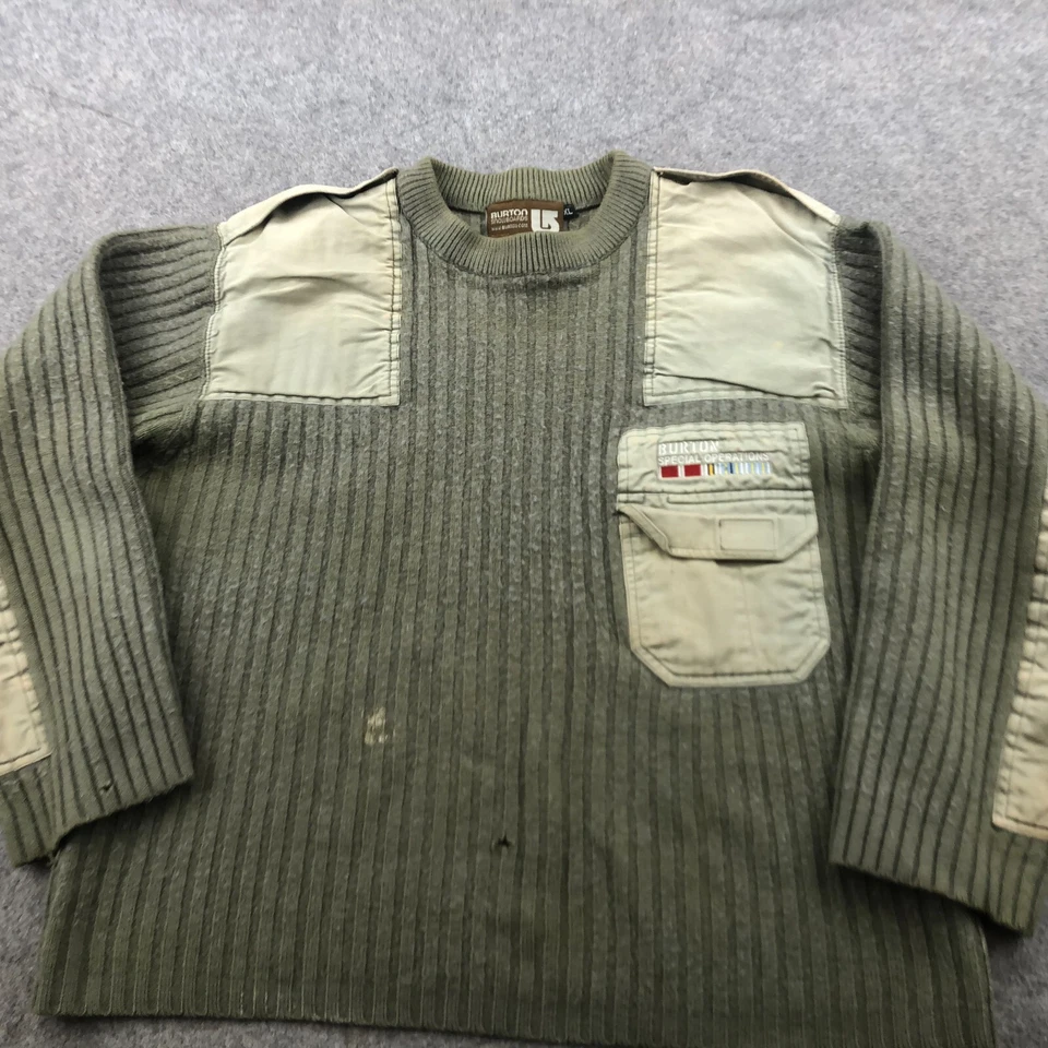 Suéter Burton De Colección Para Hombres XL Verde Acanalado Tejido Lana Operaciones Especiales * Foto 2 de 4