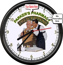 Personalized Your Name Drug Store Pharmacy Pharmacist Retro Sign Wall Clock