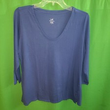 1101 NWOT J JILL medium Forward Seam Tee blue cotton 3/4 sleeve new