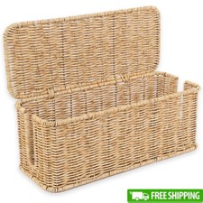 Rattan Cable Management Box 2 Open Slots Cord Hider Under Desk Organizer New