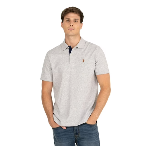 U.S. Polo Assn. Men's Interlock Polo Shirt, Light Gray, Breathable, Size Medium