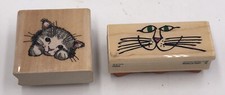 Rubber Stampede Smiling Cat Face/ Peeking Kitty Wood Mounted Rubber Stamp Lot