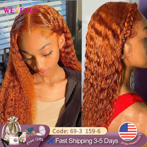 2022 Orange Human Hair Wig Curly Deep 350 Color T Part Lace Wig | eBay