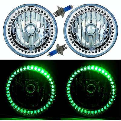 7'' Halogen Green Sc LED Halo Ring Angel Eye Headlight Headlamp Light Bulb Pair