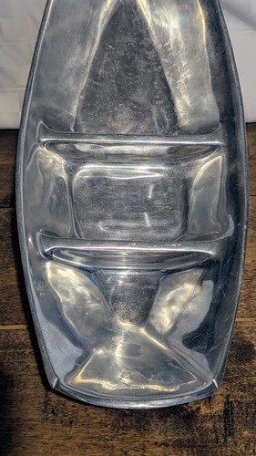 Vintage Silver Hacienda Real Mexican Pewter Handmade Serving Boat - Picture 8 of 15