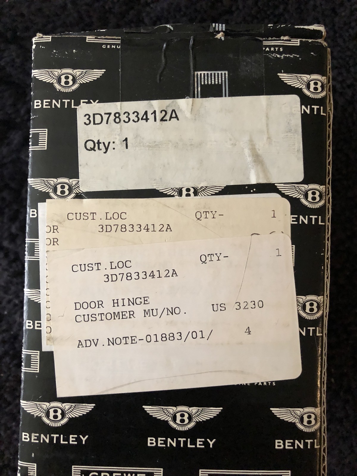 Bentley Flying Spur Mulsanne Door Hinge Rear Lower Right 3D7833412A NOS OEM NEW