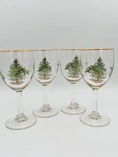 Spode Christmas All Purpose Wine Glasses and Charms In Original Box 7" Lot of 4