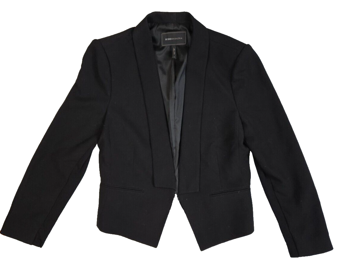BCBG Maxazria Lloyd Asymmetrical Open Black Cropped Blazer Size Small