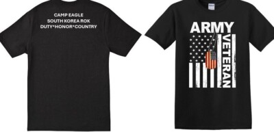 CAMP EAGLE* SOUTH KOREA ROK* TAG*2-SIDED SHIRT*VINYL*OFFICIALLY LICENSED