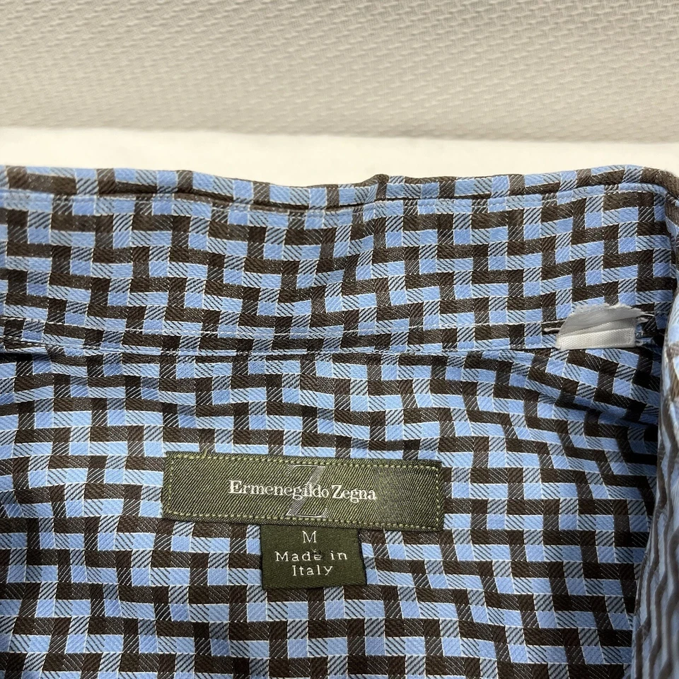 Camisa ERMENEGILDO ZEGNA Azul Geométrica Algodón Manga Larga Con Botones Para Hombres M Foto 3 de 4