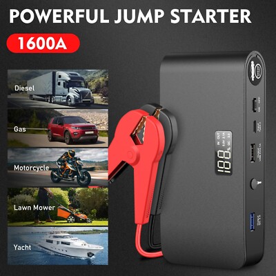 Open Box 1600A 16000mAh 12V Car Jump Starter with Jumper Cables