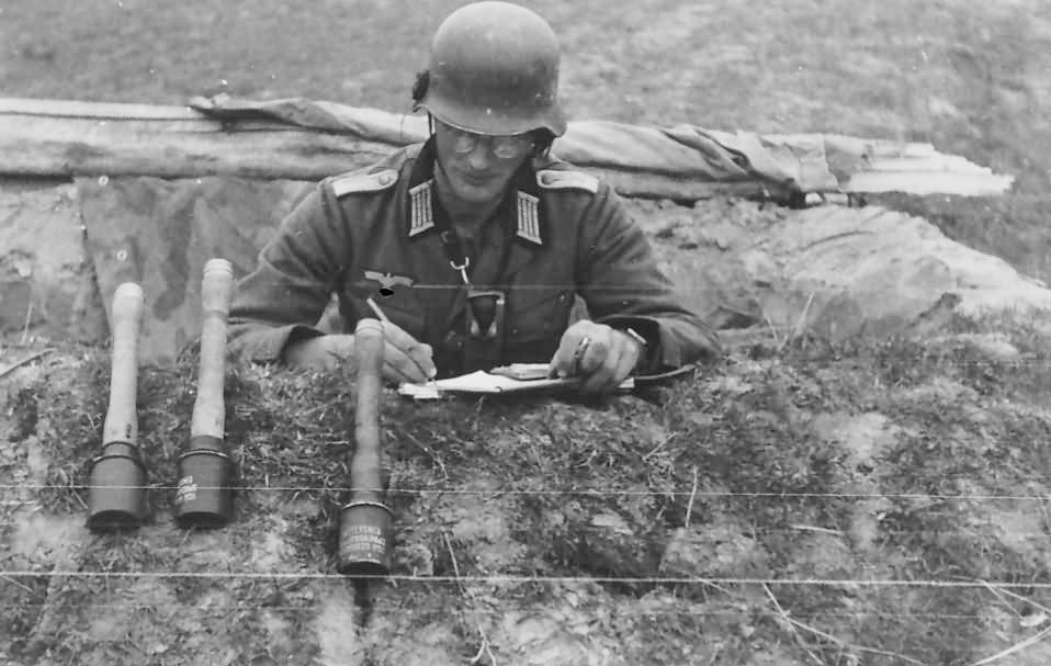 WWII B&W Photo German Soldier with Hand Grenades WW2 World War Two