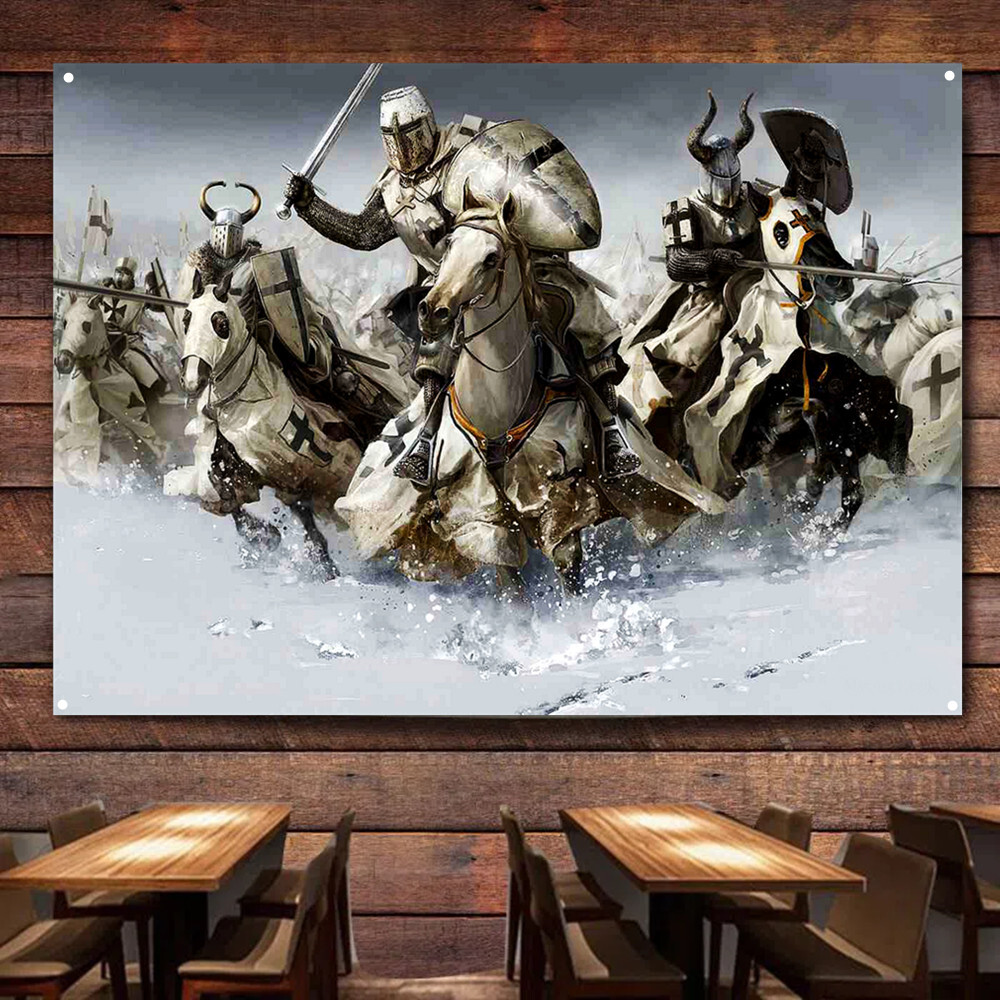 Vintage Knights Templar Tapestries Wall Chart Crusader Armor Warrior Posters-image
