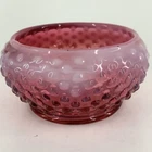 Fenton Cranberry Opalescent Glass Bowl Hobnail Vanity Powder Jar No Lid