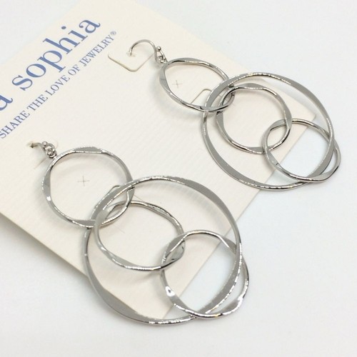 NWT LIA SOPHIA INTERLOCKING CIRCLE HOOP LOOP SILVER TONE EARRINGS DANGLE GEO - Picture 3 of 10