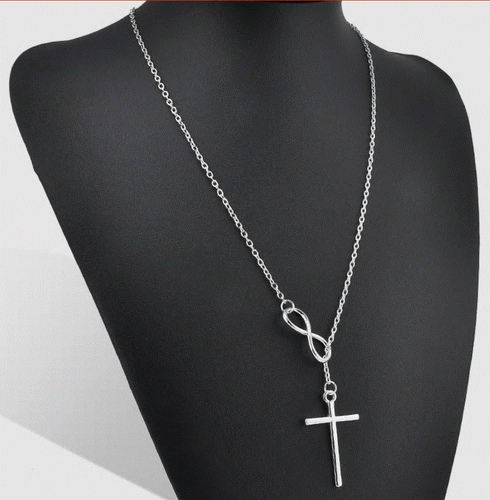 Stainless Steel Sterling Silver Infinity Forever Charm Cross Pendant O Necklace - Picture 3 of 12