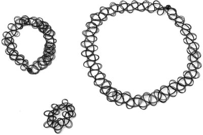 3-tlg. Schmuck-Set Tattoo Choker dehnbare Kette + Ring +Armband Retro Henna Boho