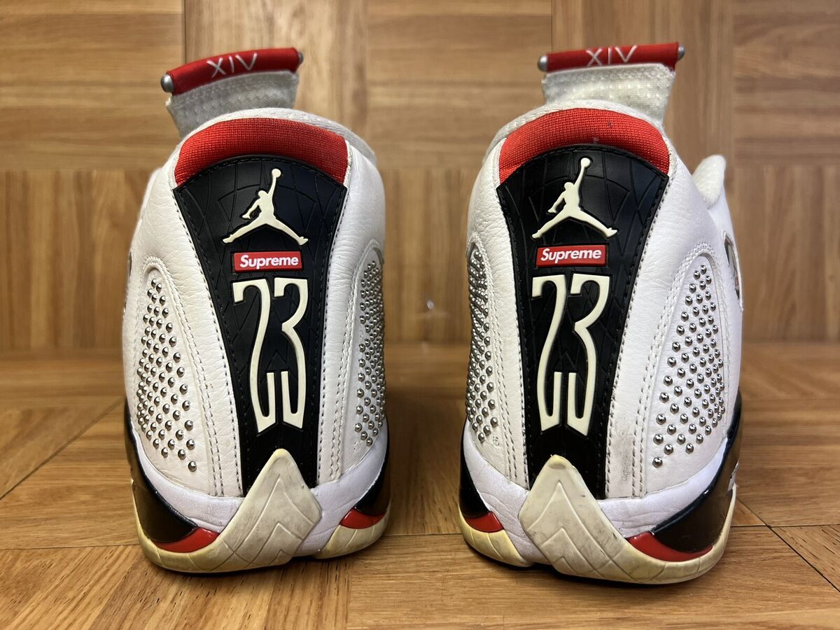 EUC🔥 Nike Air Jordan 14 XIV Retro Supreme White Chrome EUC🔥 Nike Air Jordan 14 XIV Retro Supreme White Chrome